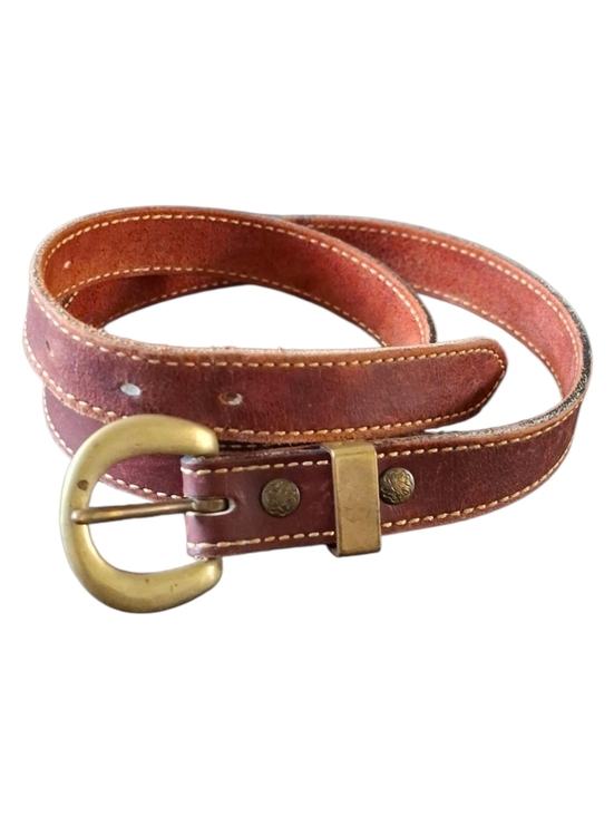 Holland  Vintage 90\' Rare Burgundy Leather Belt, Size 32, Rustic Brass Buckle. main image 9